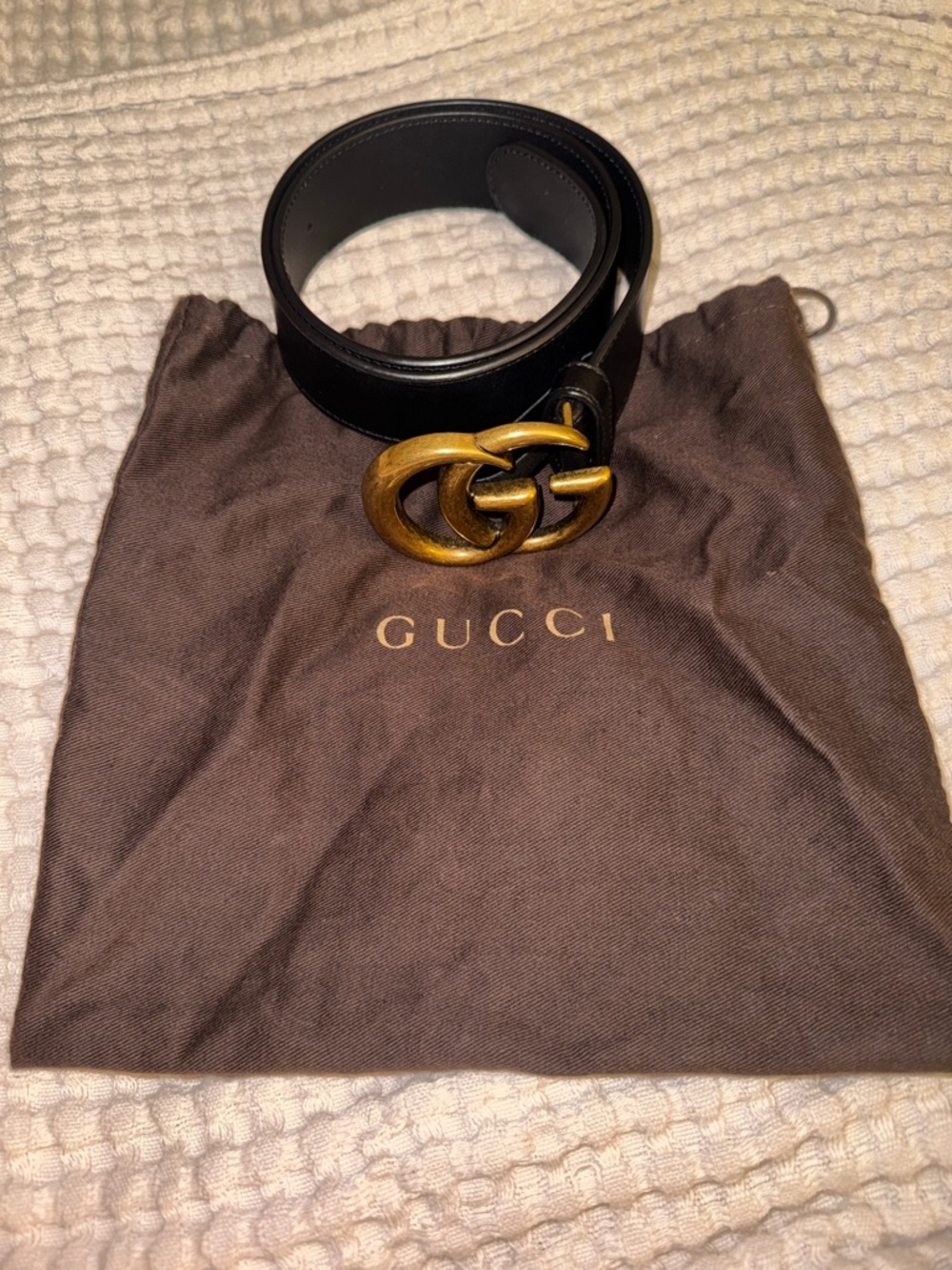 Gucci Black Leather Belt with Antique Gold Double G Buckle